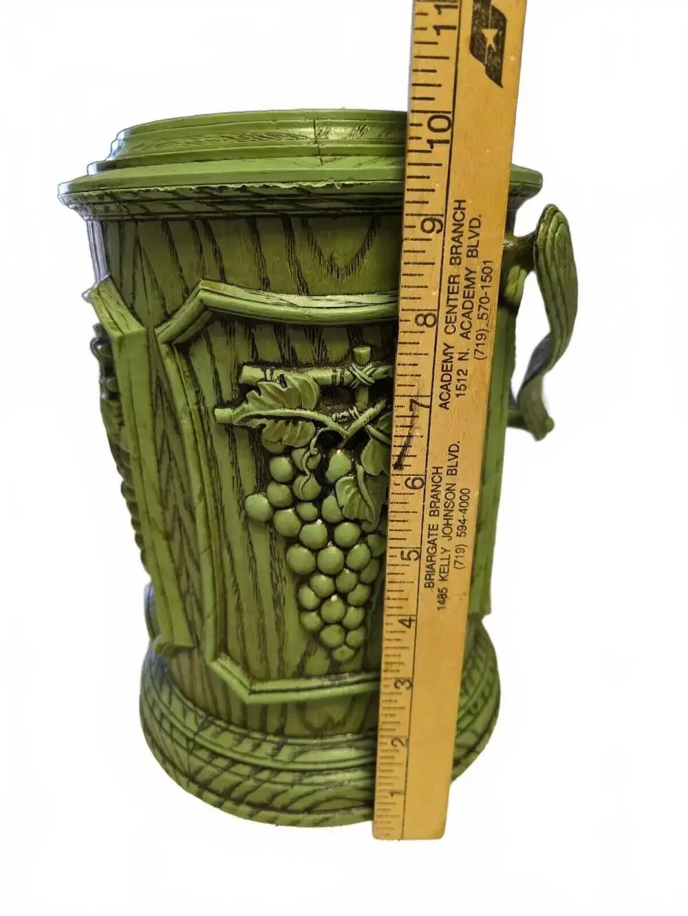 Vintage Faux Wood Ice Bucket Grape Motif and Handle Excellent Condition